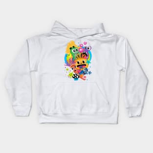 Funny doodle with monsters Kids Hoodie